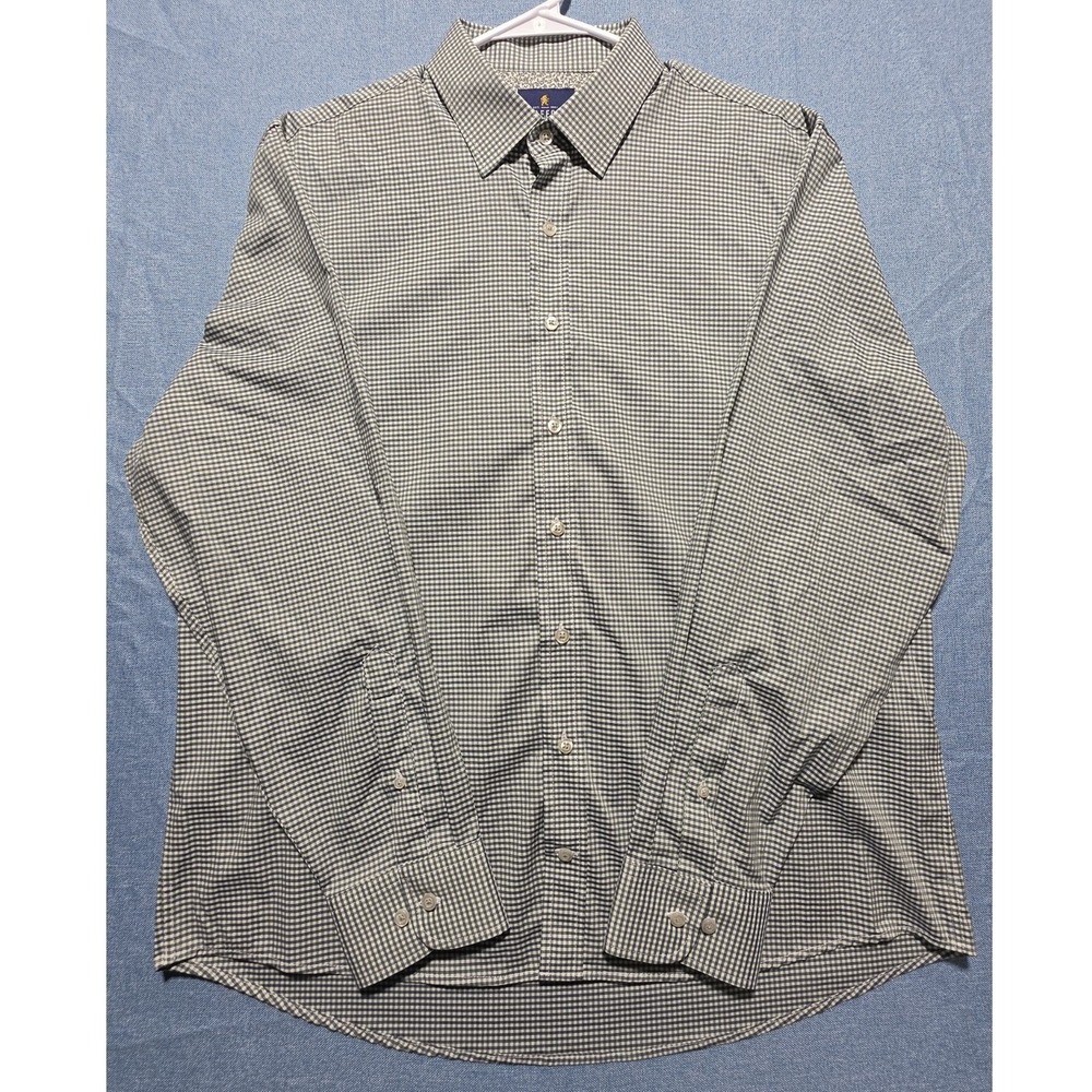 Stafford Dress Shirt, Green and White Gingham Check pattern, Large, Neck 16-16.5